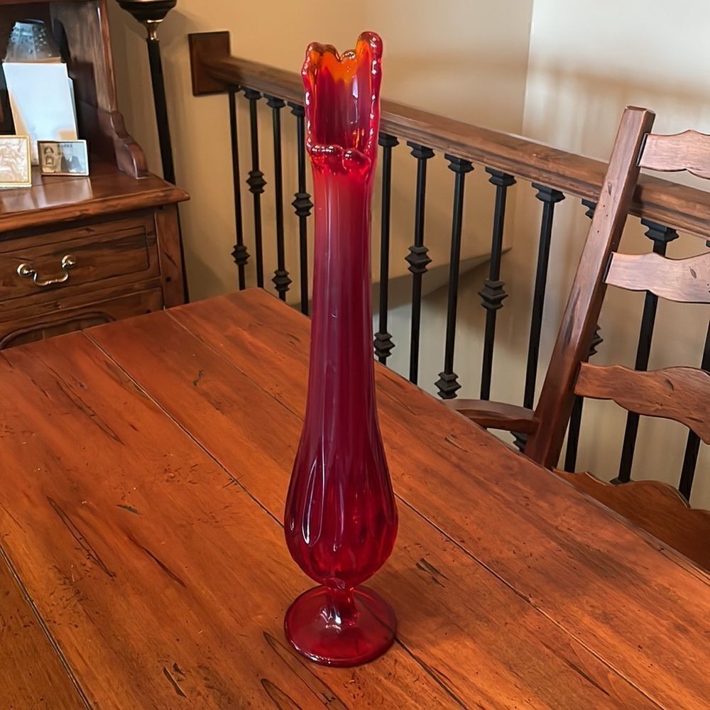 Vintage Fenton Ruby Thumbprint Swung Glass Vase
